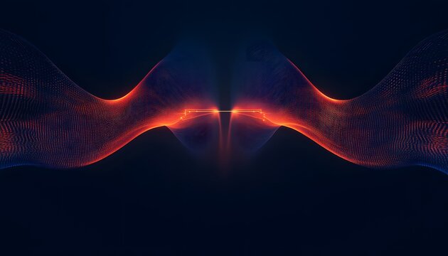 Abstract design with vibrant orange and blue lines.