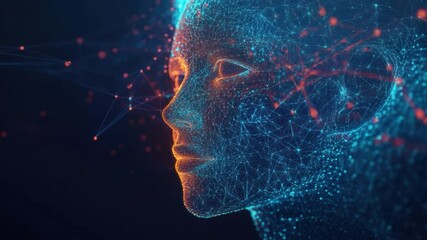 Poster - Digital Humanoid: A cutting-edge digital humanoid face, rendered in mesmerizing lines and vibrant colors, symbolizes the fusion of technology, artificial intelligence, and the evolving human form.
