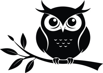 owl with a tree branch silhouette, elegant owl perched on a tree branch vector illustration
