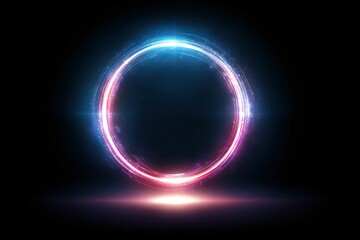 Wall Mural - luminous circle of vibrant pink and blue energy on a black backdrop