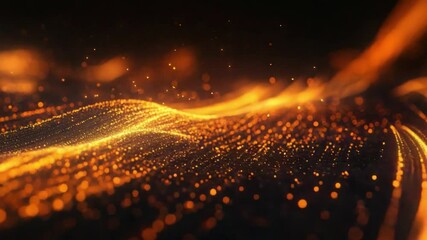 Poster - Golden Sparkle Flow: Capturing the essence of shimmering particles in motion, this image reveals a captivating abstract flow of gold and radiant particles in a deep space of infinite depth and wonder.