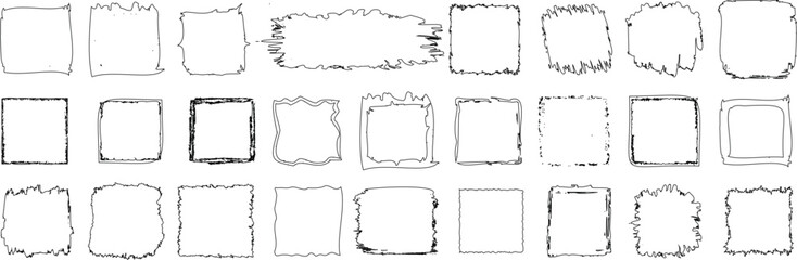 Wall Mural - hand drawn rough square frame collection featuring sketchy square border designs for decoration, gra