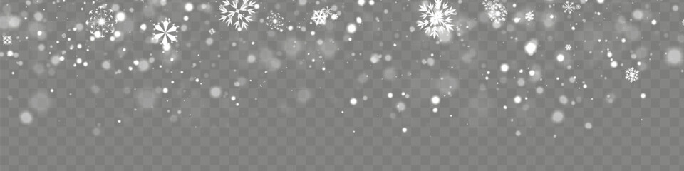 Wall Mural - Heavy snowfall, snowflakes in different shapes and forms. Falling snowflakes on dark background. Snowfall.