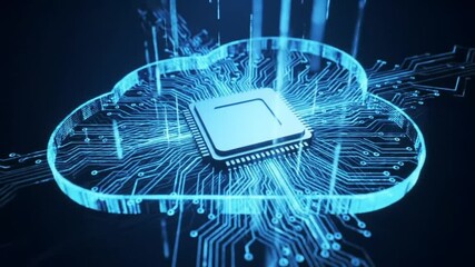 Poster - Blue Cloud Computing Circuit Board Technology Illustration on Dark Background