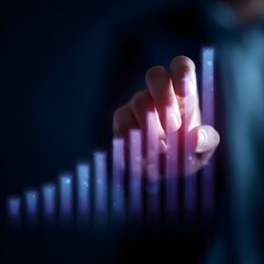 Poster - Business hand pointing at a rising holographic bar chart