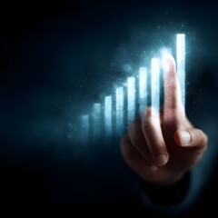 Poster - A business hand pointing at a rising holographic bar chart