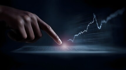 Poster - Floating dashboard with real time profit line touched by index finger