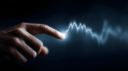 Poster - Floating dashboard with real time profit data touched by a finger