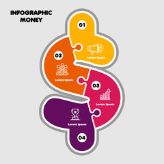 Poster - infographic template with dollar illustration and 4 step options for business presentation, web and marketing communication. vector eps