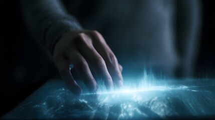 Poster - A person adjusting a holographic energy dashboard showing sunlight capture levels