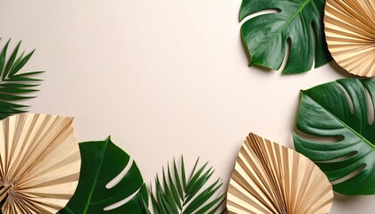 Poster - Decorative green tropical leaves arrangement minimalist style nature background interior design aesthetic perspective