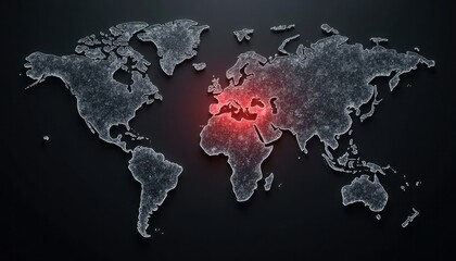 Poster - Illuminated World Map with Red Highlight on Europe Amidst Dark Background