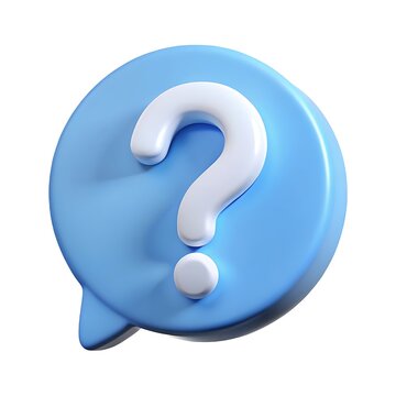 3d rendered question mark symbol inside a blue speech bubble indicating help and support