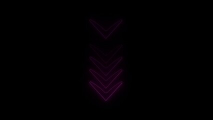 Poster - Animated neon light arrow pointing downward against a black background for digital design. Glowing down arrow loop animation showing continuous motion. Looping arrow visualizes repeated action.