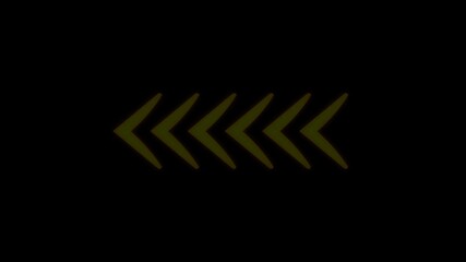 Poster - Animated sequence of yellow glowing arrows indicating movement on a black background. Glowing left arrow loop animation showing continuous motion.