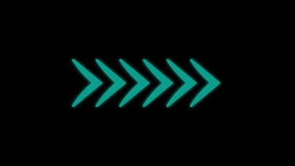 Fototapete - Animated teal arrows moving rightward on black background with minimalistic design. Animated arrow represents navigation and progress concept. Arrow sign symbolizes direction, movement.