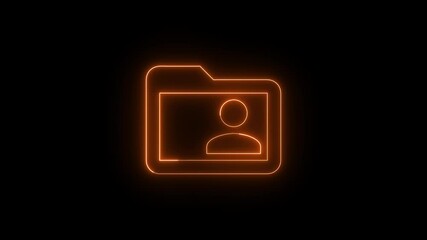 Poster - Glowing orange neon folder icon with profile silhouette against a deep black background