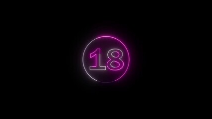 Poster - Illuminated neon sign displaying the number eighteen within a glowing circular frame on black background.