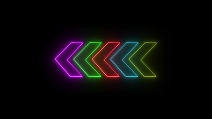 Poster - Glowing arrow icon with neon glow. Arrow points direction showing movement and navigation. Neon arrow highlights motion, focus, and loop effect.