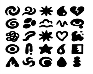 Poster - An assortment of unique shapes and icons displayed neatly, including swirls, stars, and teardrops