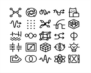 Poster - A collection of geometric icons with various scientific symbols and shapes