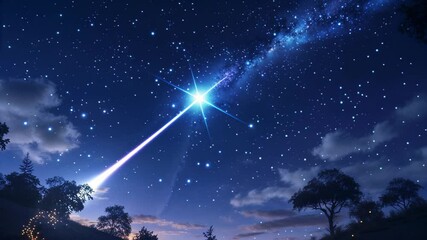 Wall Mural - mesmerizing night sky animation with a bright shooting star and twinkling stars