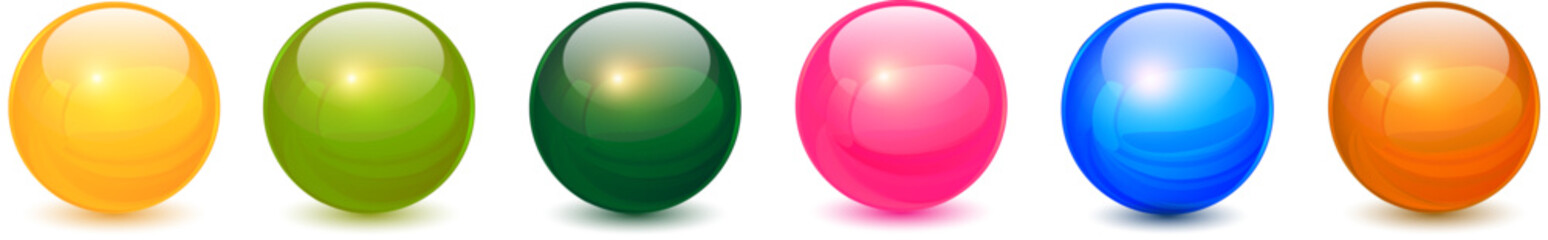 Aufkleber -  Glass balls multicolored collection, lustrous and shiny 3D spheres set.