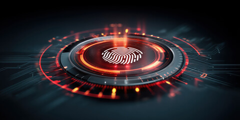 Poster - Fingerprint security network concept with digital biometric identification and futuristic technology interface design