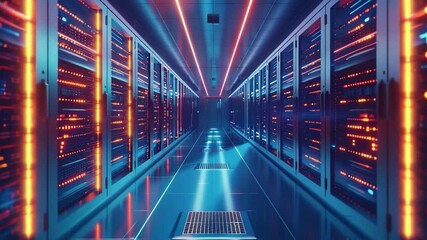 Poster - Futuristic server room with blue and red lights