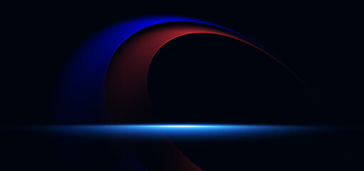 Poster - Blue and red curve ray on black background with blue lighting effect.