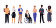 © Dibyendu - Diverse group of people standing together including a woman in a wheelchair representing inclusivity and diversity in a modern workplace