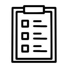 Aufkleber - The outline style image depicts a clipboard with a document attached, featuring three lines and empty square checkboxes, denoting a to-do list, general checklist. Related to organization, productivity