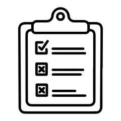 Aufkleber - Outline style image depicts a clipboard with a paper featuring three checkboxes. First is marked with a check, and the next two with X symbols, indicating a mix of completed and uncompleted, rejected