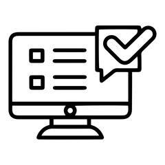 Aufkleber - outline style image depicts a desktop computer monitor displaying a document with text and empty box