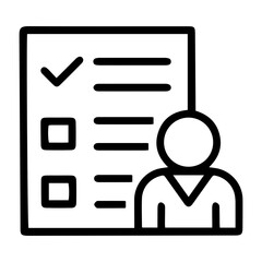 Aufkleber - Outline style image depicts a checklist paper with one item marked as complete and others pending, alongside a silhouette of a person, implying individual tasks or progress. Related to goal setting