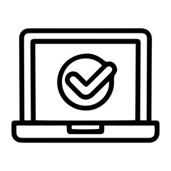Aufkleber - Outline style image depicts a laptop computer with a prominent checkmark symbol displayed on its screen, indicating security, safety, successful operation. Related to digital security, data protection