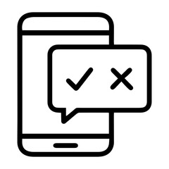 Aufkleber - outline style image depicts a smartphone with a speech bubble displaying both a checkmark and an 'x'