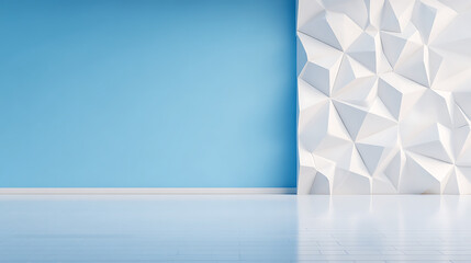 Poster - 3D Rendering of abstract white polygon and reflection on glossy floor background. For luxury product display 32849925 1