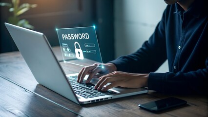 businessman using laptop computer password cyber security identity theft and cloud network system ap