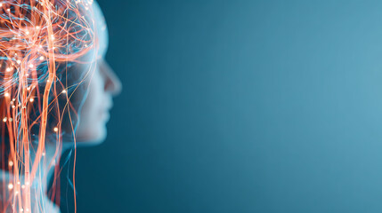Poster - Artificial cybernetic circuit brain inside human nerves system (side view). Concept of combining bio organism with high technology to create artificial intelligence (AI). With copy space av 26838472 1