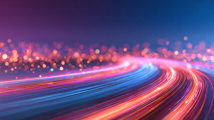 Poster - 3D Rendering of curved blue and red light path trail with bokeh blur effect. Concept of way to success business plan goals and achievement advanced technology evolution background 12454670 1