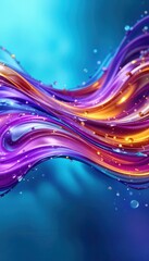 Poster - Vibrant abstract fluid design with waves of purple, blue, and gold for mobile display backgrounds