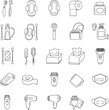 © Shahadot Creatives - Essential hygiene and grooming line icon set, personal care tools, bathroom accessories, sanitary products, face mask, cotton swab, razor, tissue collection