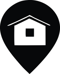 Poster - Black location pin icon featuring a simple white house silhouette