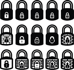 Poster - Collection of padlock icons various styles and designs for security and protection