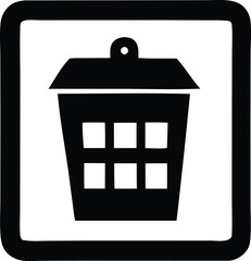 Poster - Black and white icon of a hanging lantern with six square windows
