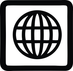 Poster - Bold black globe icon inside a square frame a simple global connectivity symbol