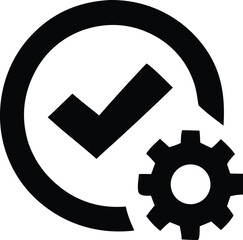 Poster - Black and white icon depicting a checkmark within a circle adjacent to a gear