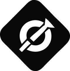 Poster - Black diamond shaped icon with white circular element and arrow