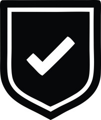 Poster - Black shield icon with white check mark approved security protection symbol
